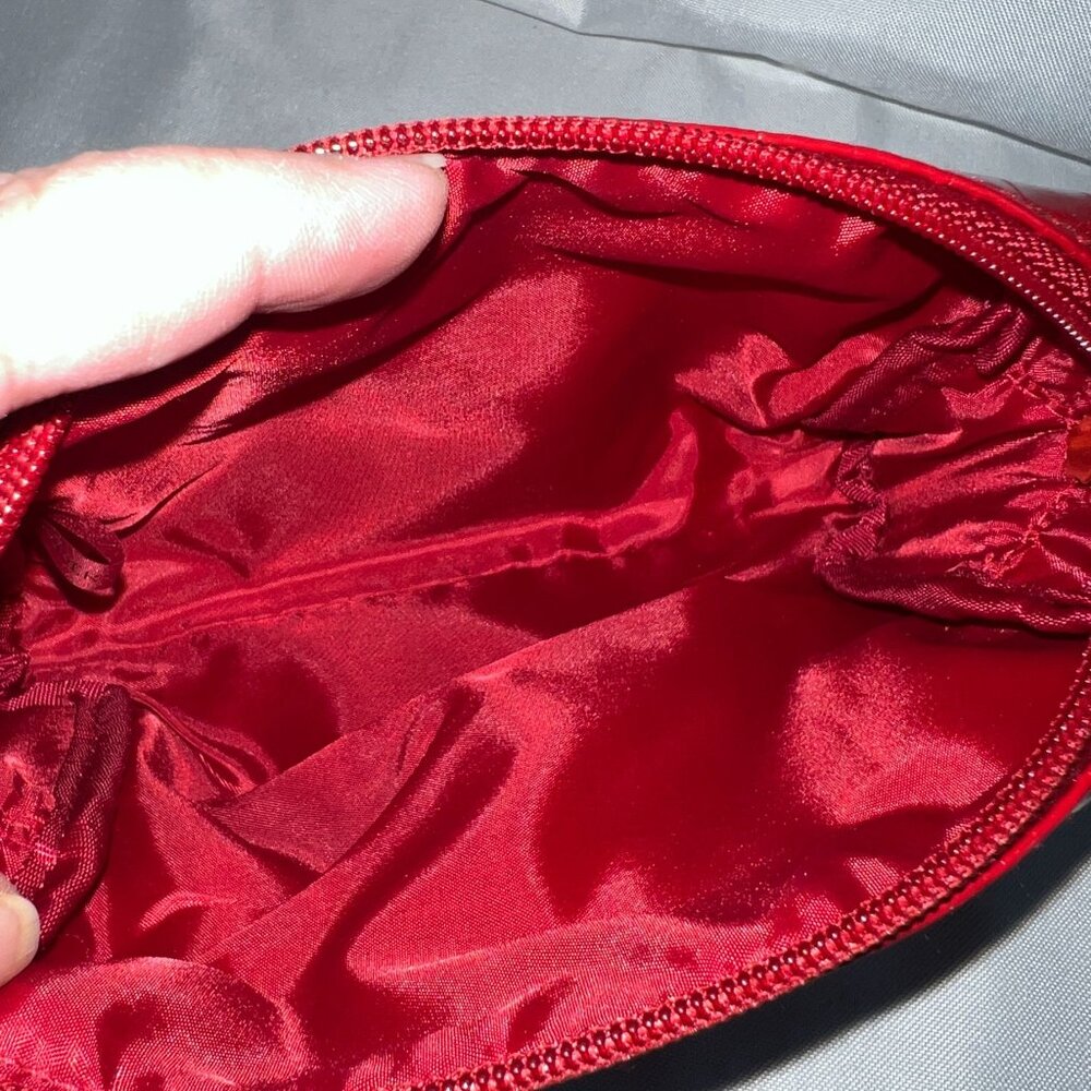 Estee Lauder Red Crocodile Embossed Vegan Leather Cosmetic Bag With Gold Detaili - Picture 4 of 4